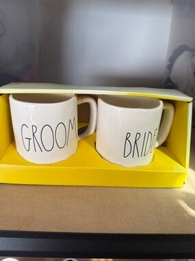 Rae Dunn Bride & Groom Ceramic Mug Set - White